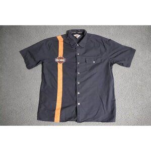 Harley-Davidson Button Up Shirt Men L Black Motorcycles Mechanic Logo Embroidery